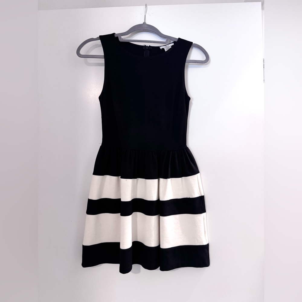 Bar III Black & White Striped Fit-and-Flare Dress GUC